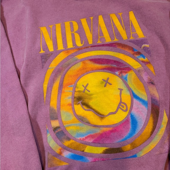 Urban Outfitters Oversized Nirvana Graphic Faded Pink Crewneck Sweatshirt - Picture 2 of 8